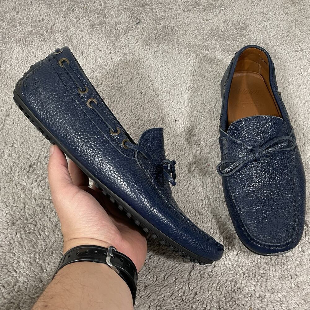 Velasca Milano Scovinatt Navy Tumbled Calf Leather Driving Moccasins Men’s 41